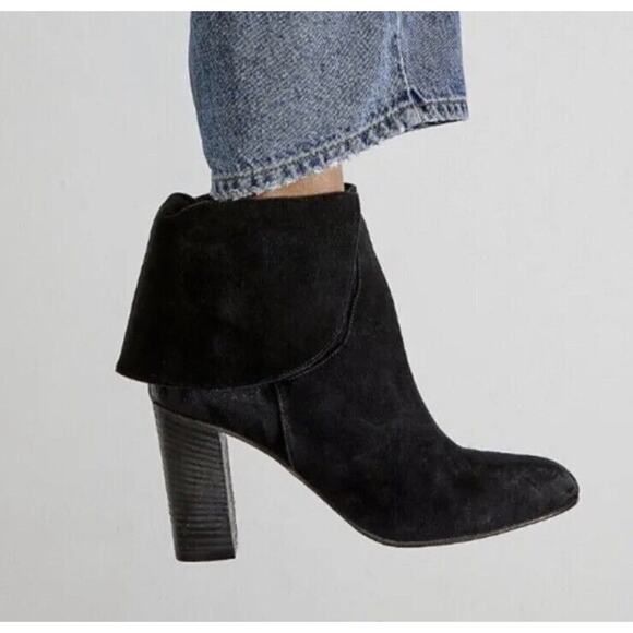 Free People Mila Heel Boot Black Suede Fold Over Made in Italy Boho size 38 - Picture 1 of 9
